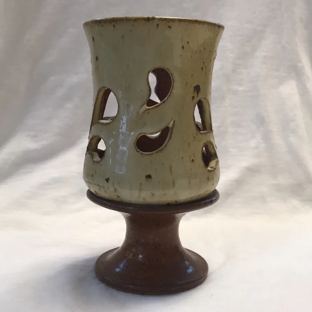 Vintage/MCM‎ Stoneware Pottery Artist Signed Candle Holder